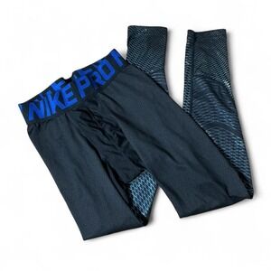 Nike Pro Boys Compression Leggings Black Blue Geometric 744283-011 Size M